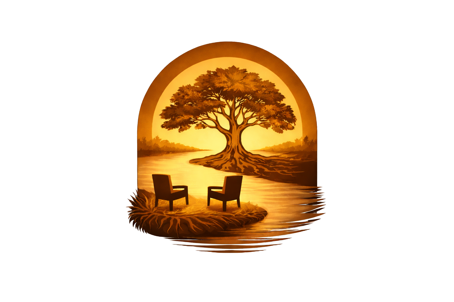Two chairs beneath a tree