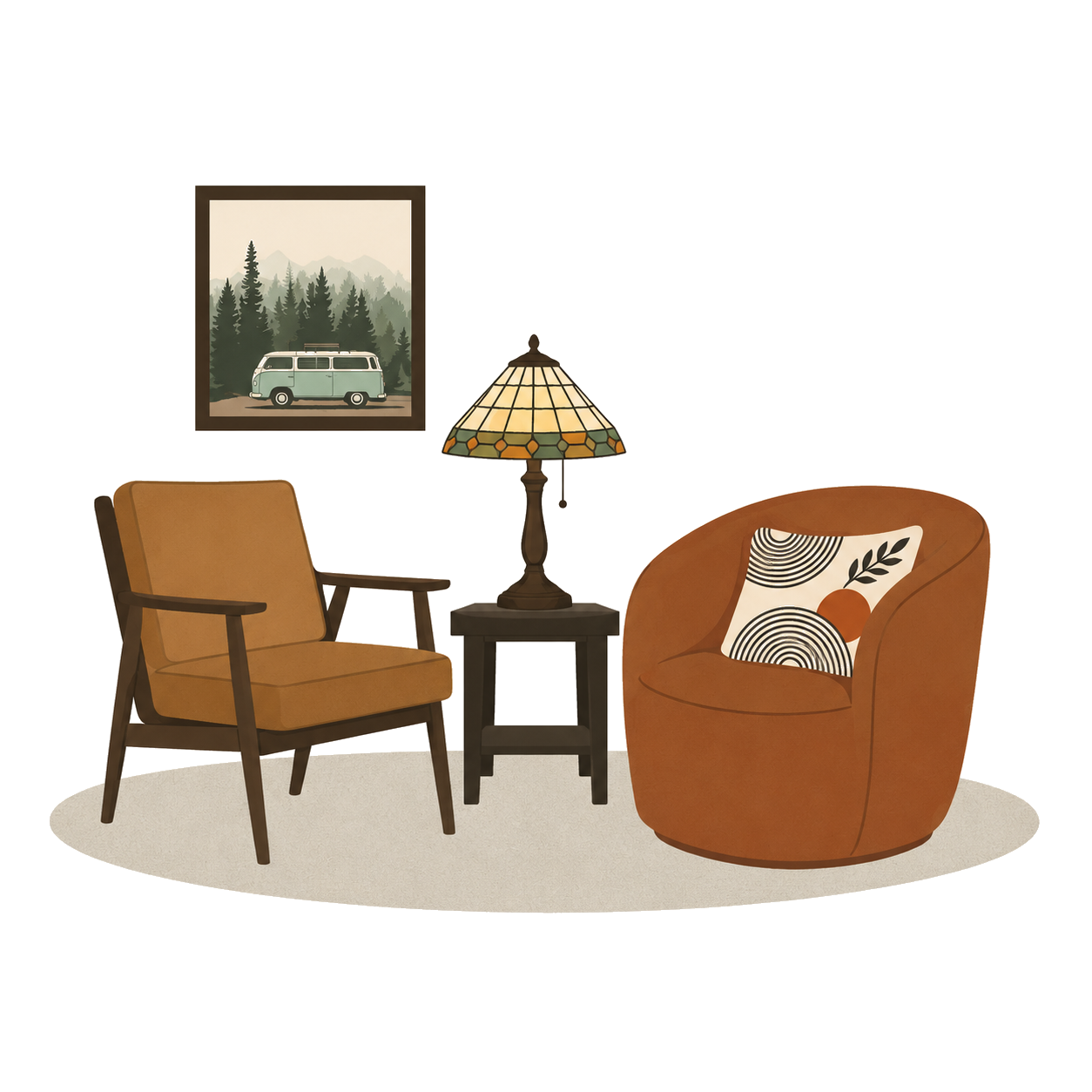 Two chairs and a lamp — a typical session space